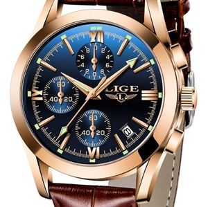 Mens Watch Leather Analog Quartz Wristwatch Men Da